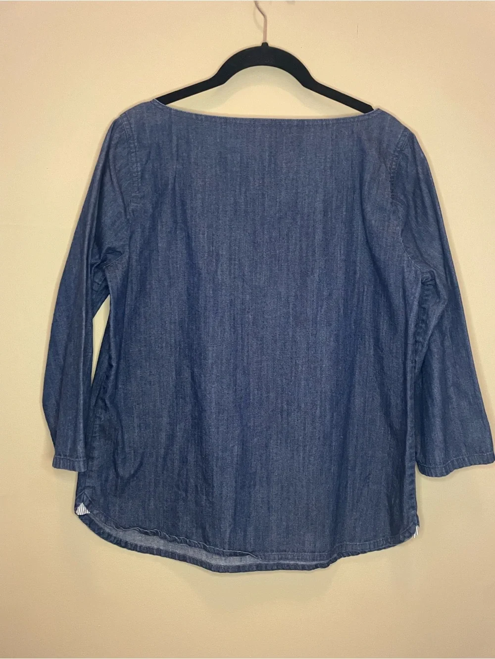 J.Crew Denim Chambray Boatneck Top Blouse 3/4 Sleeve Size 6